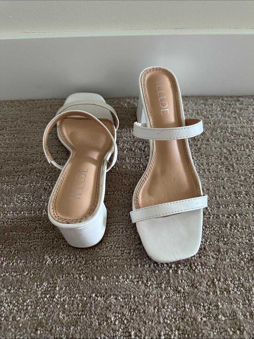 Women's White Strappy Block Heel Sandals